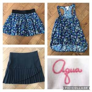Aqua blue floral top & matching skirt, second black skirt bundle size medium